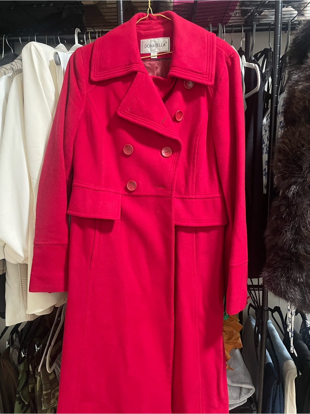 Women's Red Double-Breasted Wool Coat